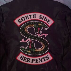 Black Leather Jacket with South Side Serpents Patch